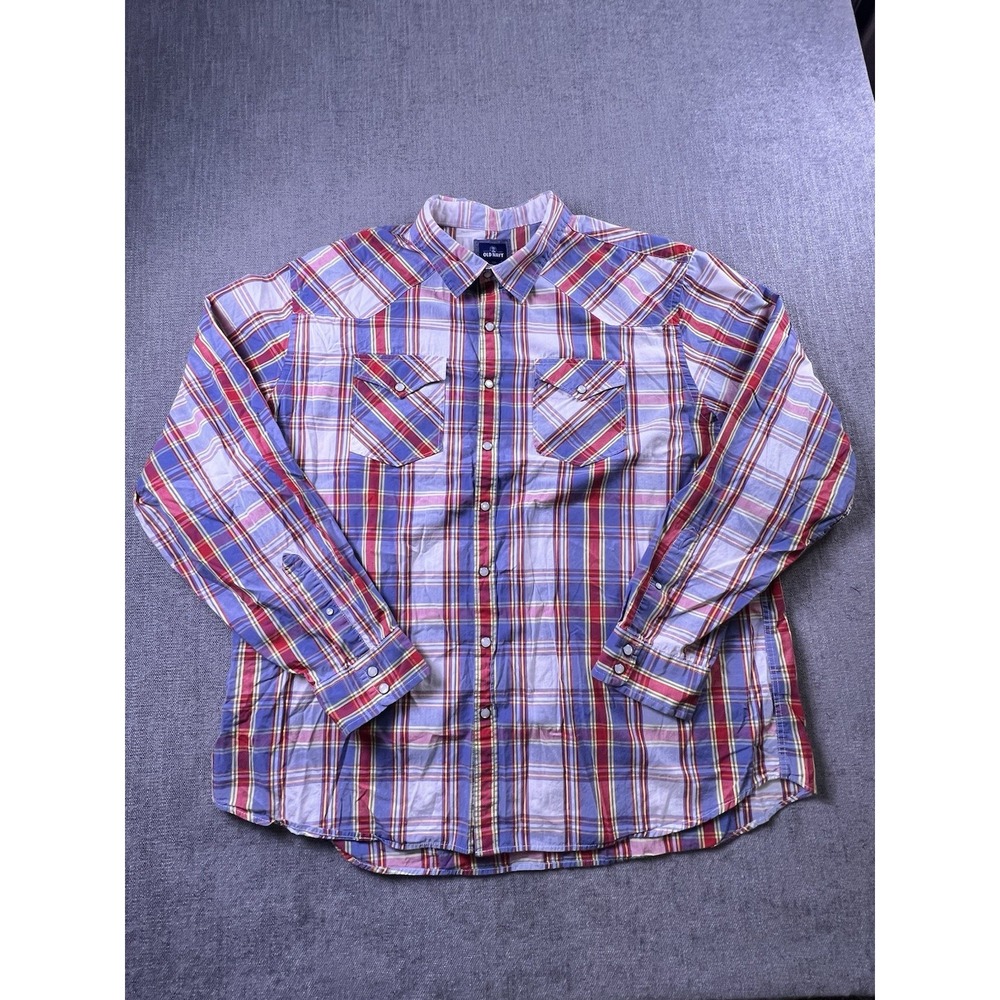 Old Navy Pearl Snap Shirt Men's 3XL Plaid Cowboy Western Multicolor Lightweight